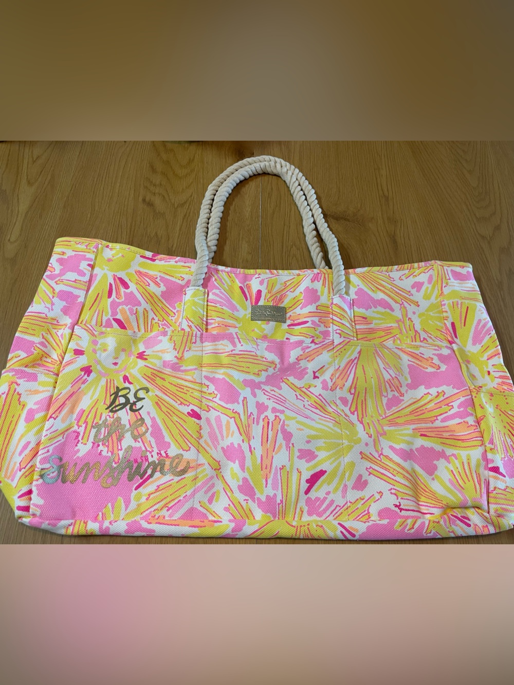 Lilly Pulitzer Pink & Yellow Floral Canvas Tote with Rope Handles
